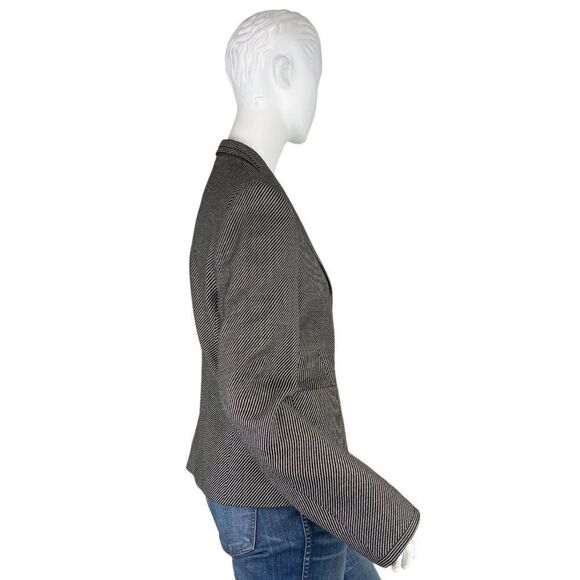 Max Mara Black & White Wool, Silk Two Button Woven Blazer Pink Lining Size 12 - Picture 8 of 12